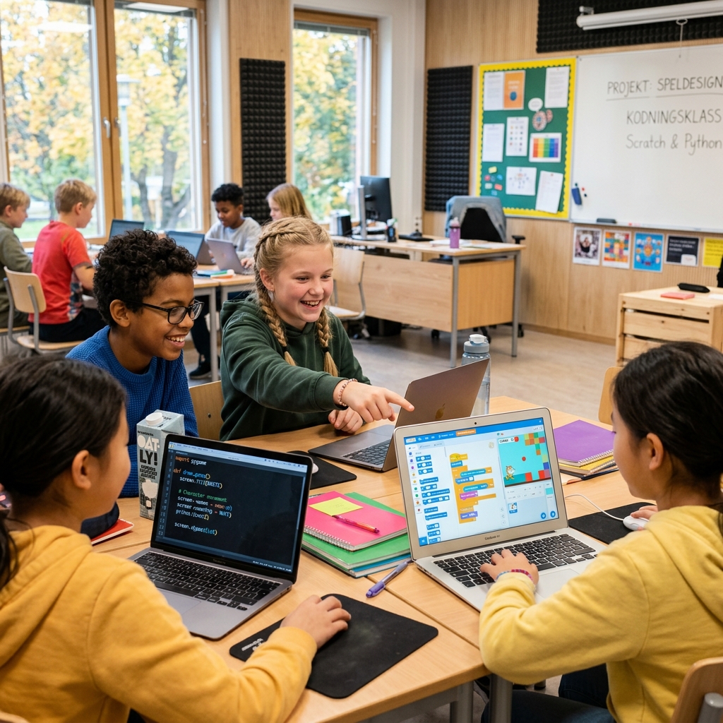 Barn som kodar och bygger robotar tillsammans